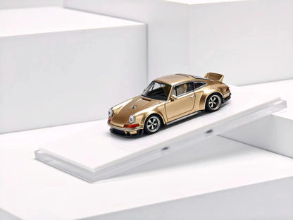 ZINCIT Model 1:64 Porsche 911 Singer DLS Metallic Gold Diecast Model Car with Silver Five-Spoke Wheels, Widebody Styling, Rear Spoiler and Detailed Interior – Front Three-Quarter View