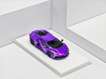 Purple sports car on a white platform with a white background