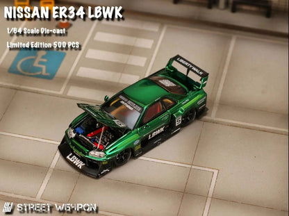 Street Weapon 1:64 Nissan LBWK ER34 Special Edition - Chrome Green (Preorder)