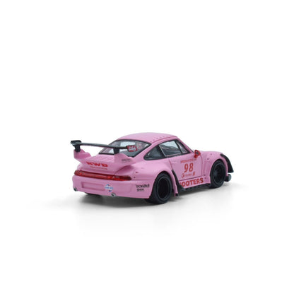 Pink model car with black accents on a white background