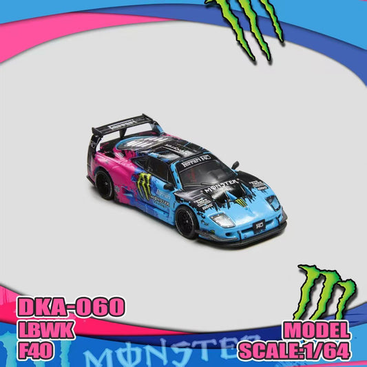 Model car with Monster Energy branding on a colorful background