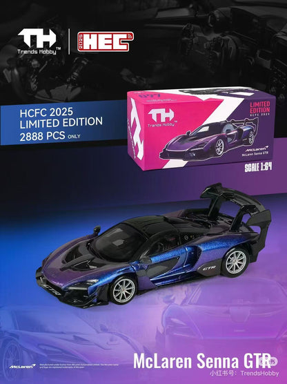 McLaren Senna GTR model car with packaging on a dark background