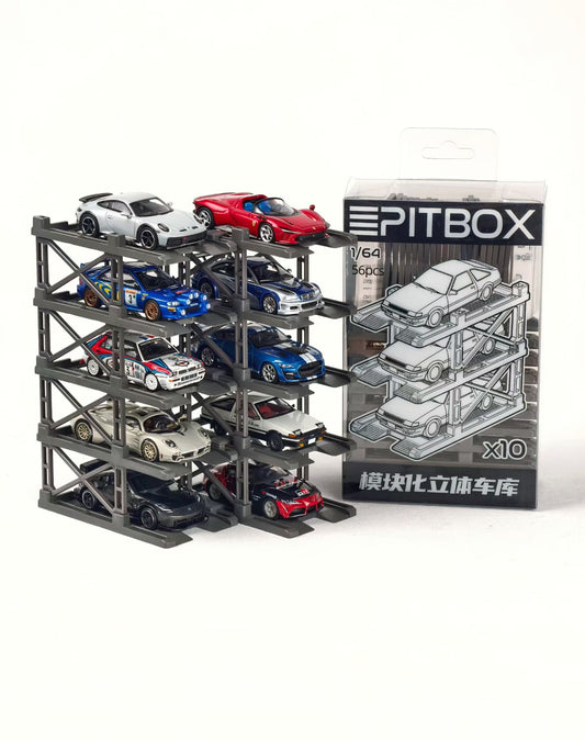 (Coming Soon) PITBOX 1:64 3D Parking Rack for Diecast Cars [10-Pack]