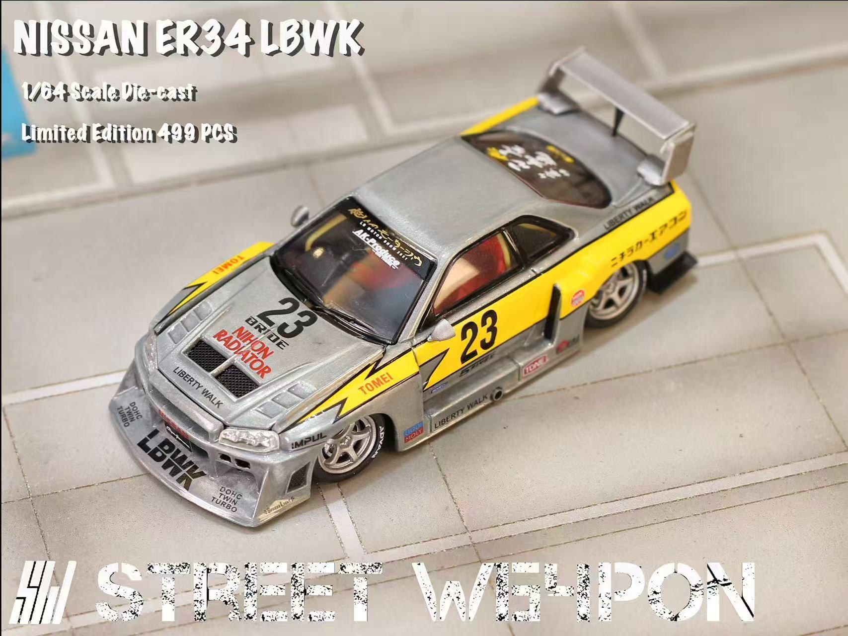 Street Weapon 1:64 Nissan LBWK ER34 Lightning Livery Raw Metal Version ...
