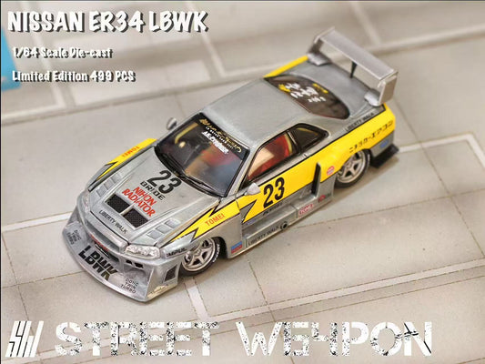 (Preorder) Street Weapon 1:64 Nissan LBWK ER34 Lightning Livery Raw Metal Version