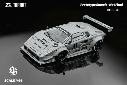 Model car with Liberty Walk branding on a reflective surface, featuring Topart branding.
