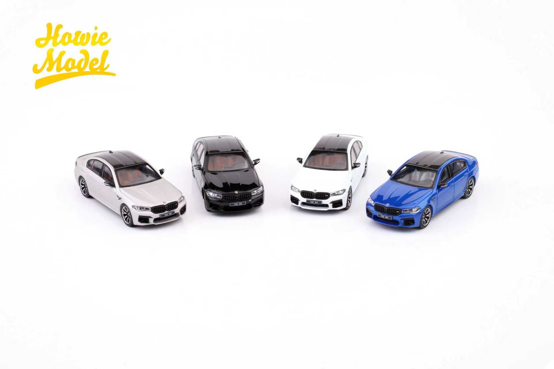 Four model cars in different colors on a white background with 'Howie Model' branding.