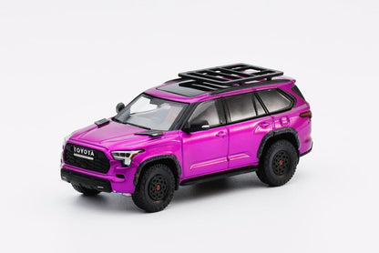 Pink toyota SUV model with roof rack on a white background