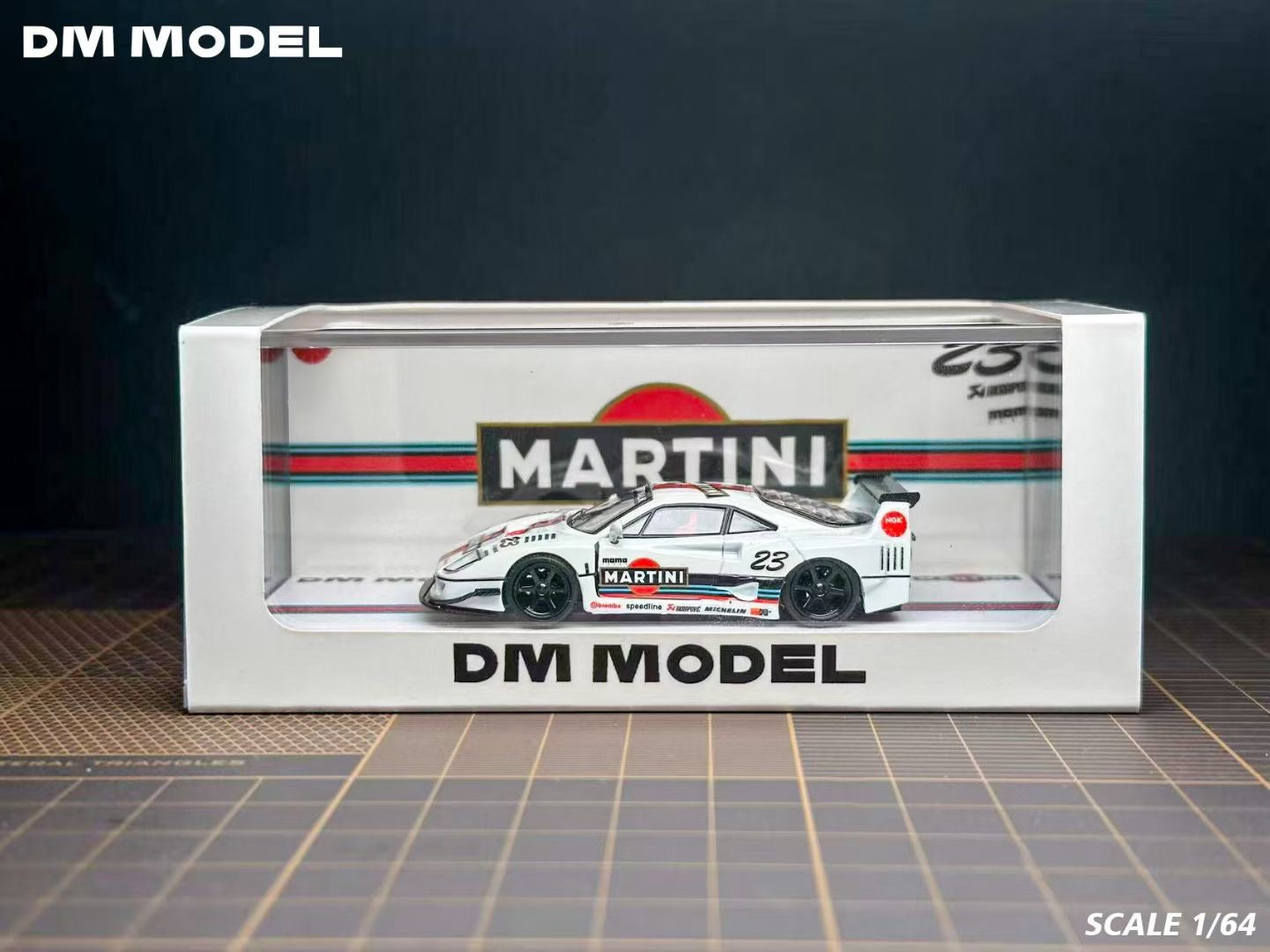Model car in a Martini Racing livery packaging with 'DM Model' branding.