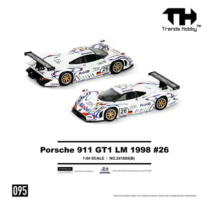 Model of Porsche 911 GT1 LM 1998 #26 with 'Trends Hobby' branding on a white background.