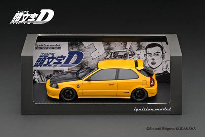 Ignition Model 1:18 Initial D Honda Civic (EK9) Type R Yellow Carbon Bonnet