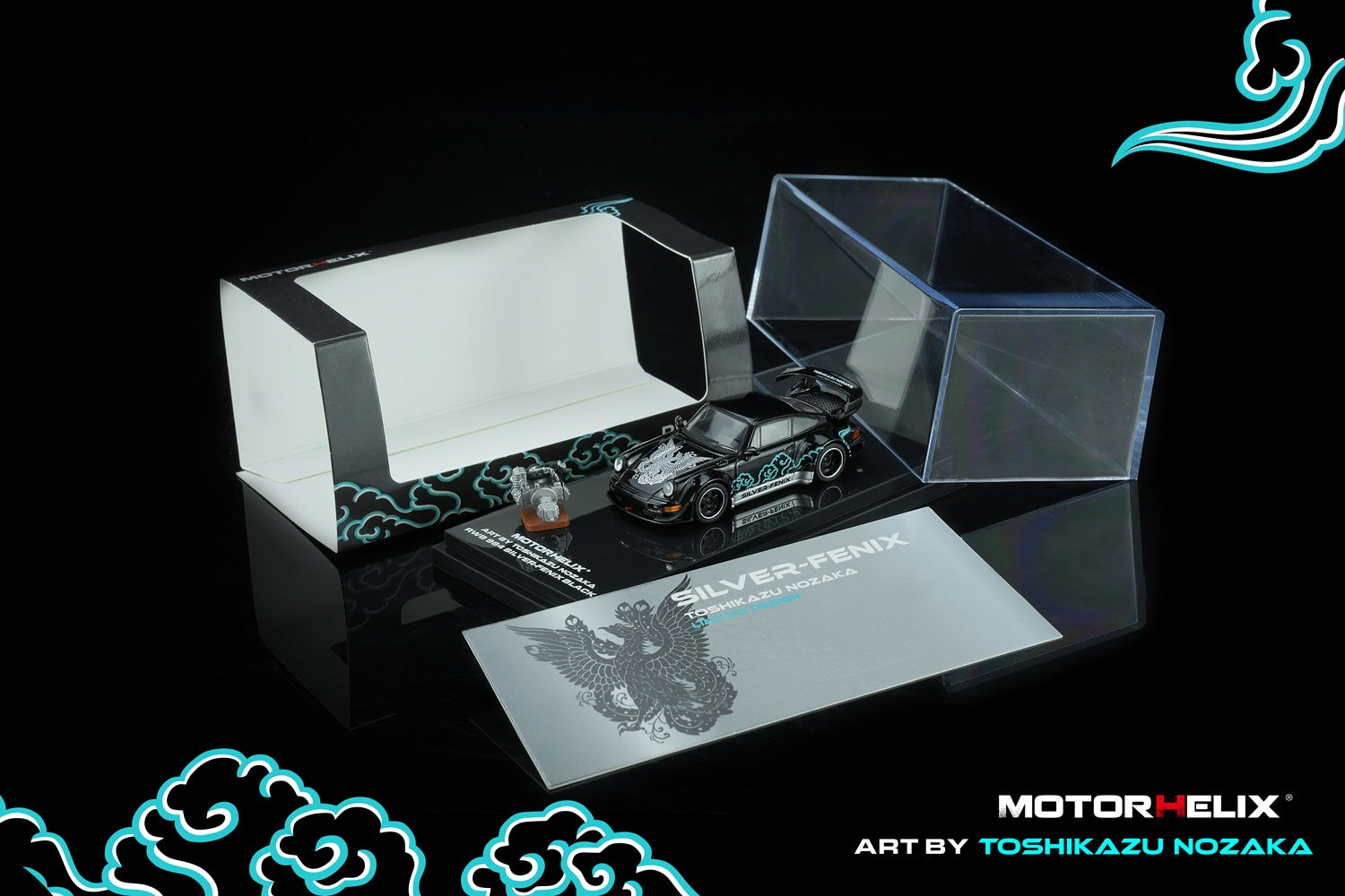 Motorhelix 1:64 RWB 964 Black SILVER-FENIX with 1/64 magnetic air