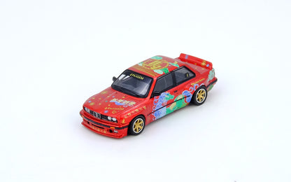 Colorful model car on a white background