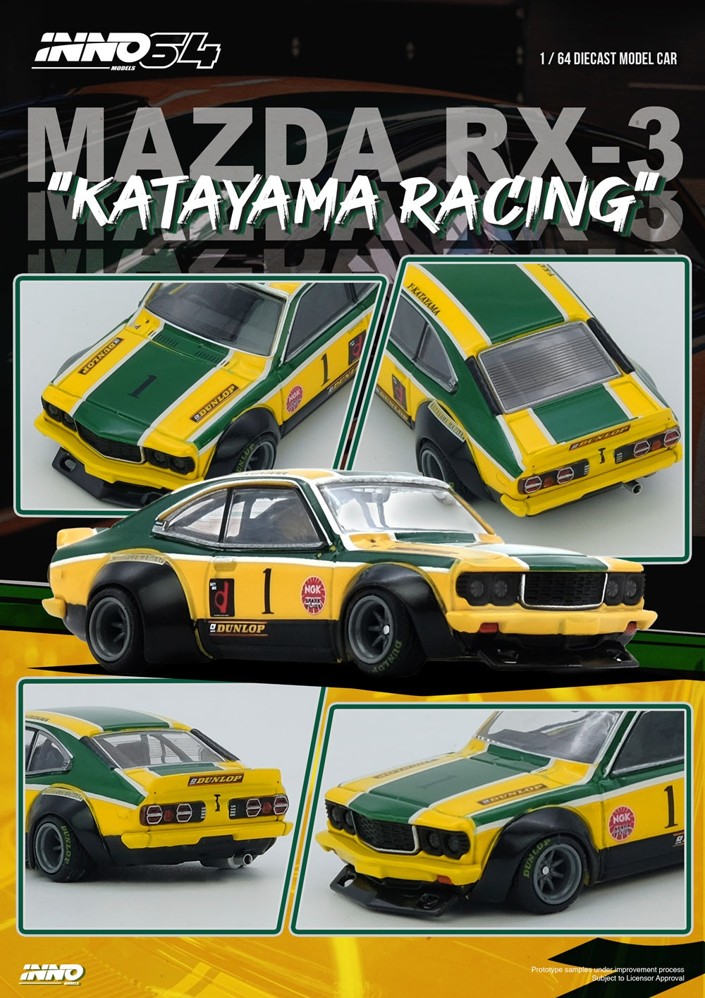 Inno64 1:64 MAZDA SAVANNA RX3 "KATAYAMA RACING" Livery IN64-RX3-KTYM